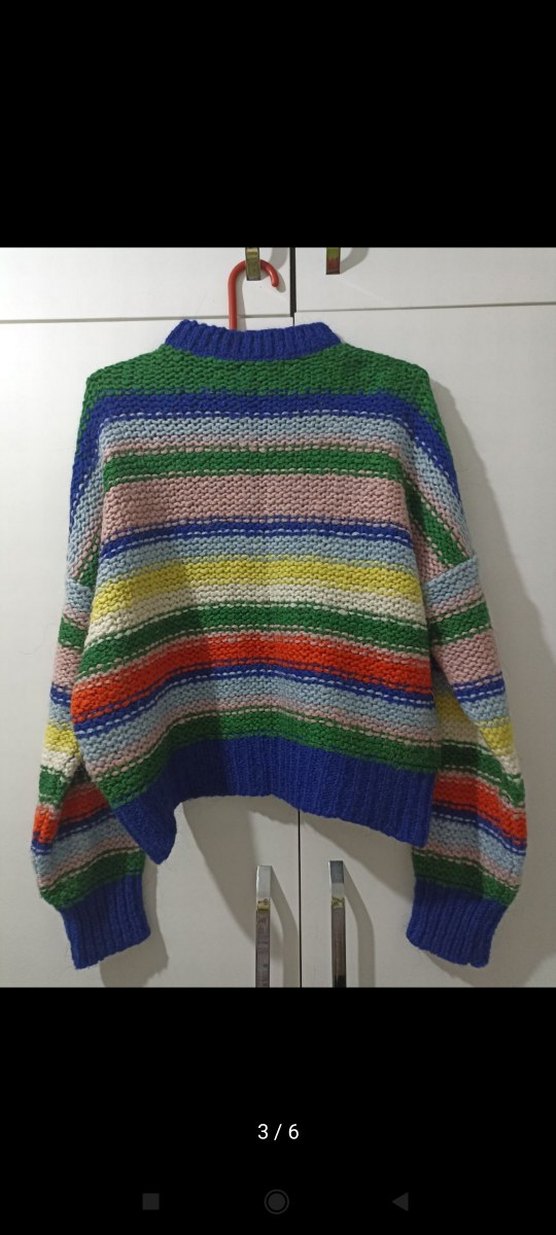 Çok Renkli Örgü Boğazlı Kazak - Görsel 3