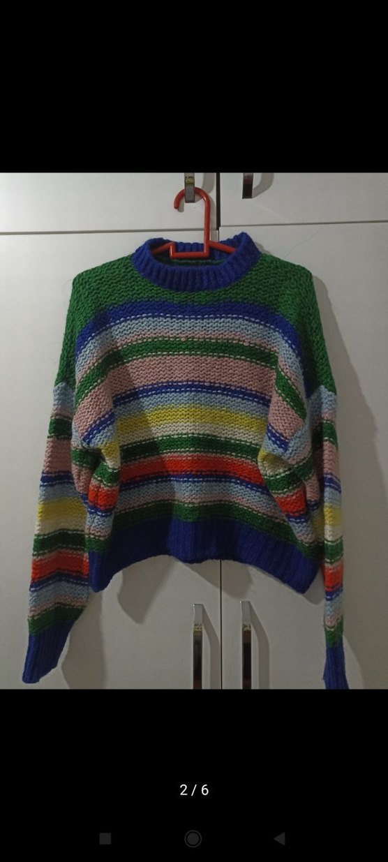 Çok Renkli Örgü Boğazlı Kazak - Görsel 2