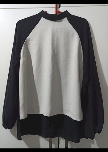 Beyaz Siyah Oversize Kadın Bluz - Görsel 2