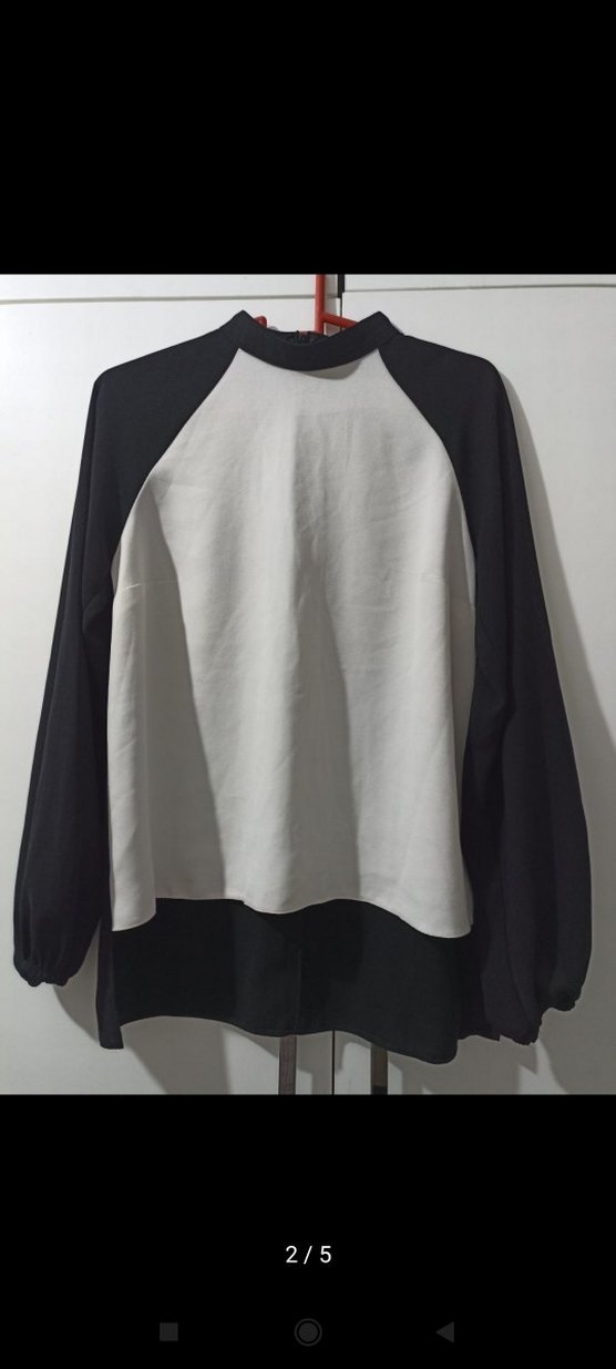 Beyaz Siyah Oversize Kadın Bluz - Görsel 2