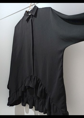 Siyah Fırfırlı Uzun Kollu Gömlek - Görsel 4