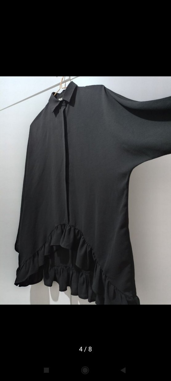 Siyah Fırfırlı Uzun Kollu Gömlek - Görsel 4