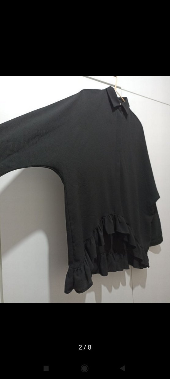 Siyah Fırfırlı Uzun Kollu Gömlek - Görsel 2