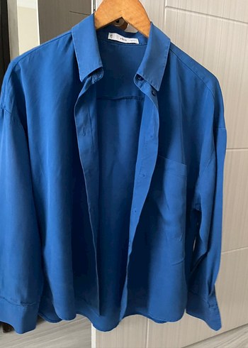 Lacivert Düğmeli Kadın Keten Gömlek - Görsel 5