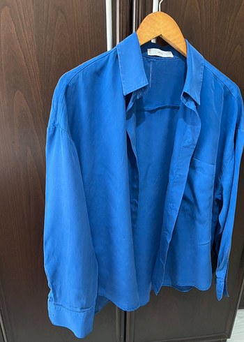 Lacivert Düğmeli Kadın Keten Gömlek - Görsel 2