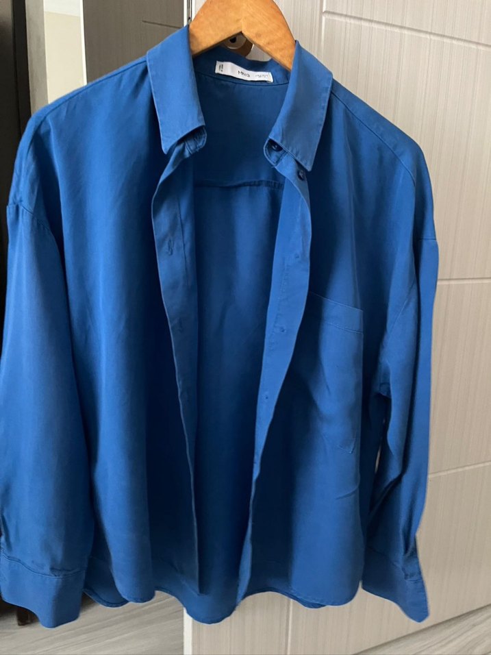 Lacivert Düğmeli Kadın Keten Gömlek - Görsel 5