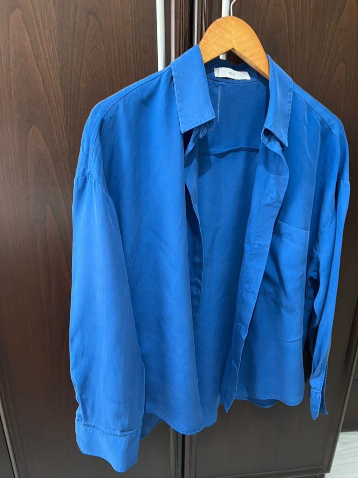 Lacivert Düğmeli Kadın Keten Gömlek - Görsel 2