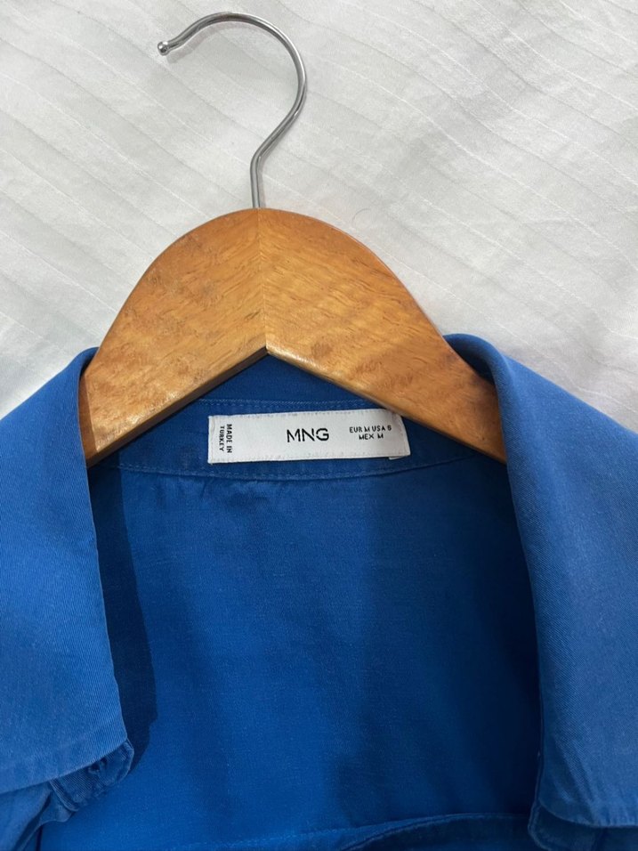 Lacivert Düğmeli Kadın Keten Gömlek - Görsel 3