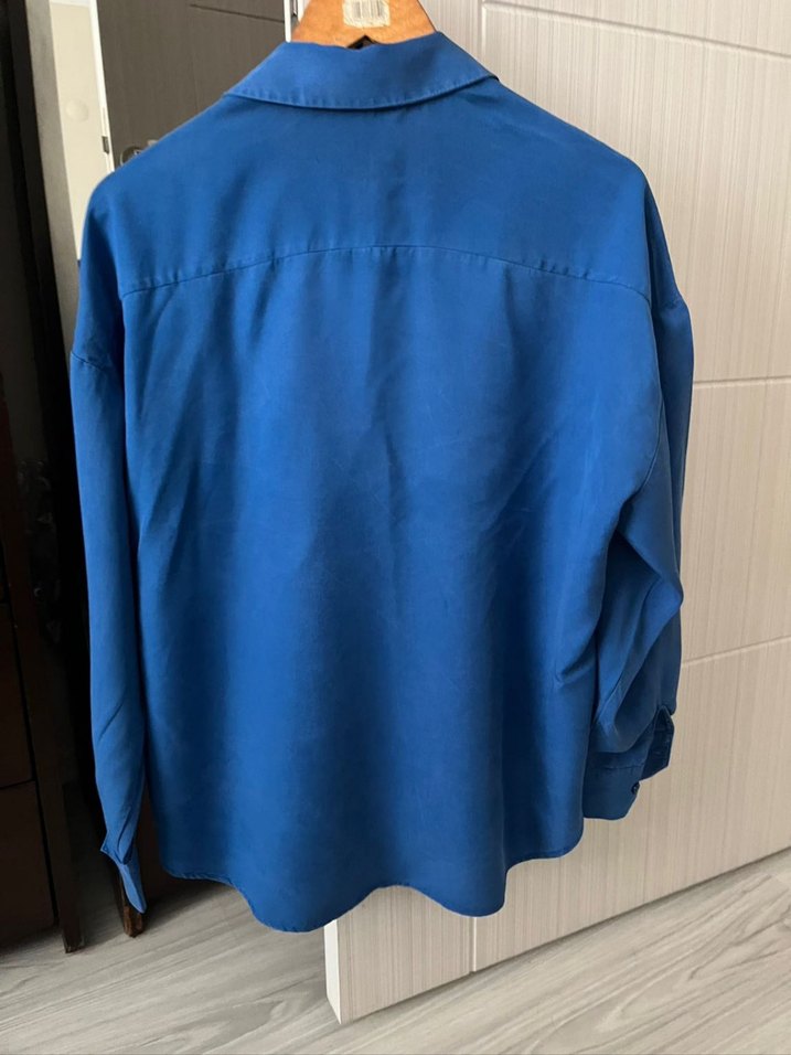 Lacivert Düğmeli Kadın Keten Gömlek - Görsel 4