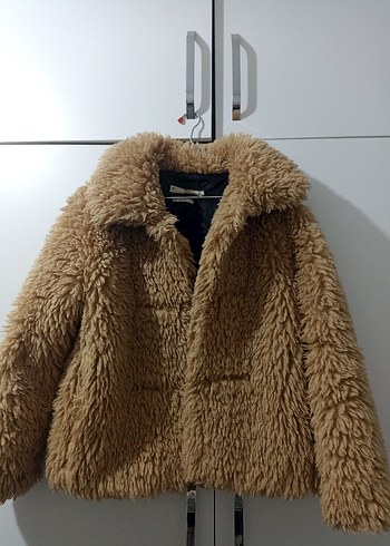 Kahverengi Midi Boy Peluş Kadın Ceket - Görsel 4