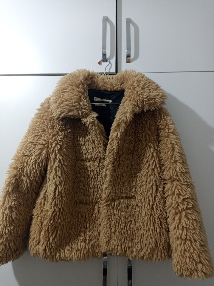 Kahverengi Midi Boy Peluş Kadın Ceket - Görsel 4