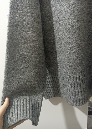Gri Örgü Kadın Yün Kazak - Görsel 5