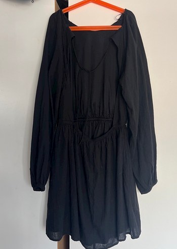 H&M Siyah Uzun Kollu Midi Keten Elbise