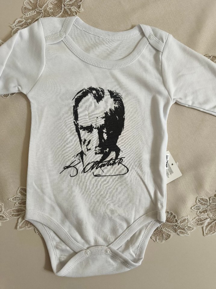 Beyaz Baskılı Uzun Kollu Bebek Body - Görsel 3