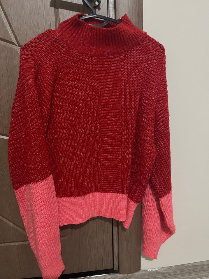 Kırmızı, Uzun Kollu Triko Kadın Kazak - Görsel 3