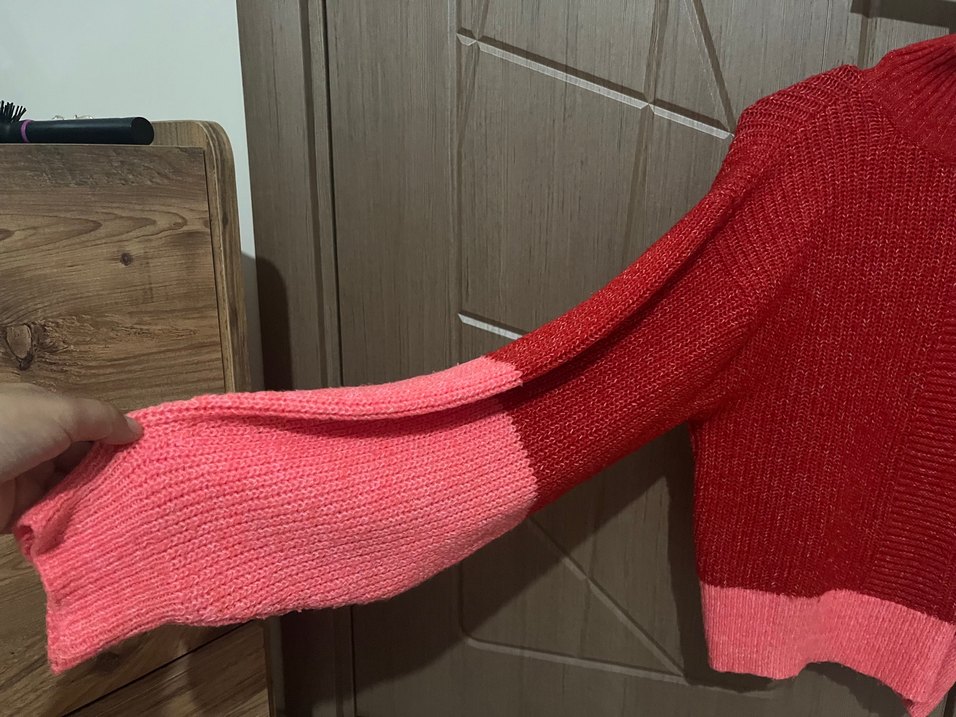 Kırmızı, Uzun Kollu Triko Kadın Kazak - Görsel 2