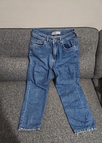 Düğmeli Gri Mavi Midi Kadın Jean - Görsel 2