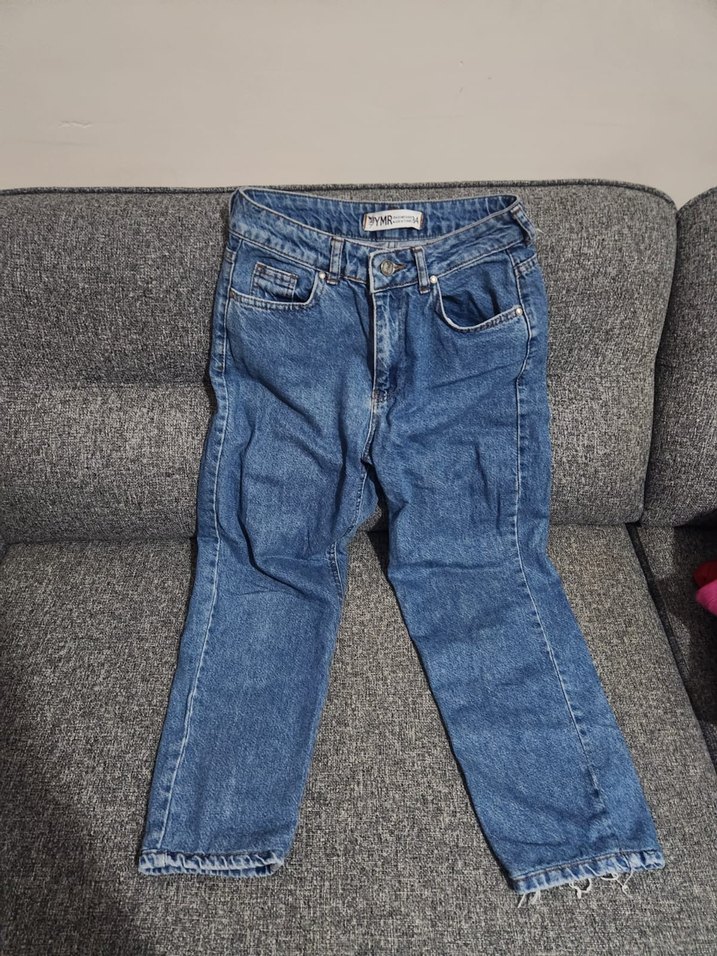 Düğmeli Gri Mavi Midi Kadın Jean - Görsel 2