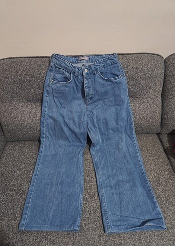 Düğmeli Gri Baskılı Kadın Denim Pantolon - Görsel 2