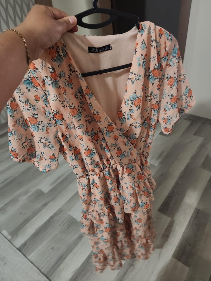 Pembe Çiçek Desenli Uzun Bohem Elbise - Görsel 3