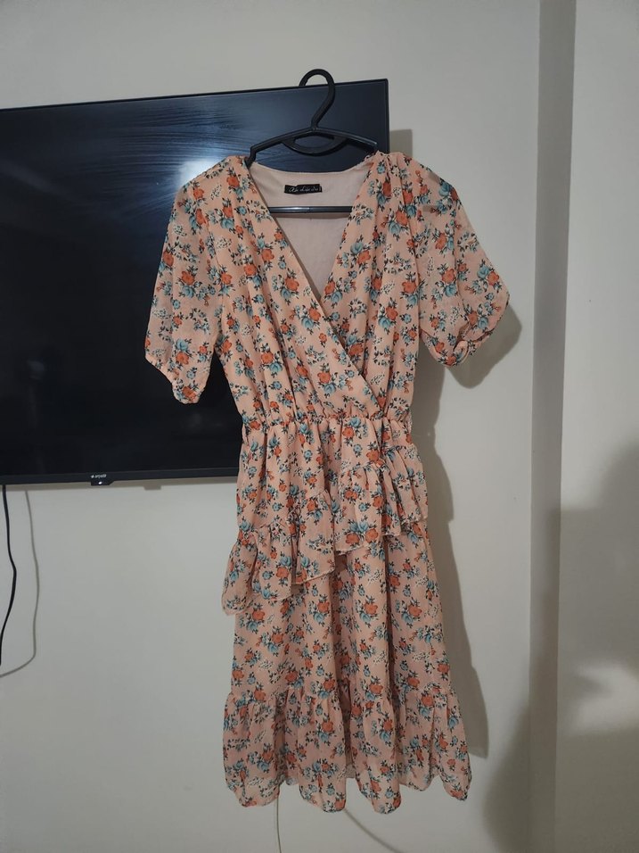 Pembe Çiçek Desenli Uzun Bohem Elbise - Görsel 2