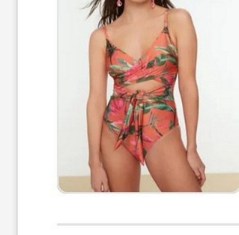 Çiçek Desenli Drapeli Uzun Mayo - Görsel 3