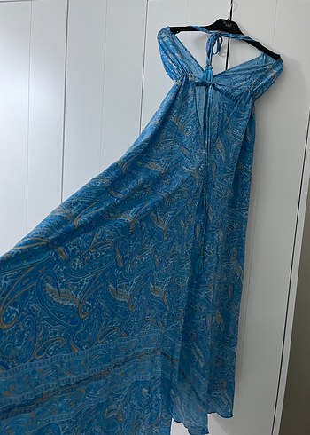 Zara Mavi Desenli Uzun Elbise