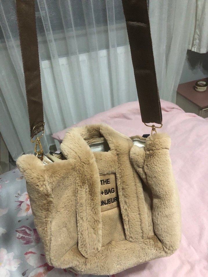 Bej Peluş Kadın Çanta - Görsel 4