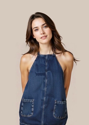 Kadın Lacivert Denim  Salopet - Görsel 5