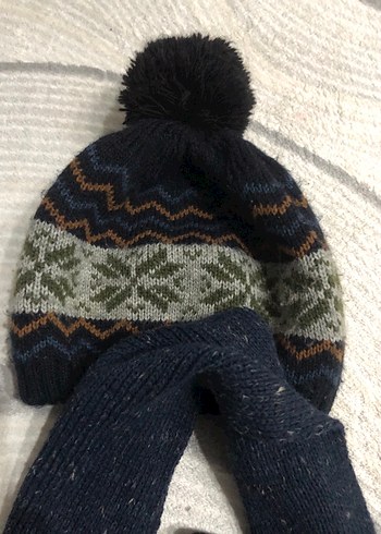 Erkek Çocuk Örgü Bere, Atkı ve Eldiven Seti - Görsel 2