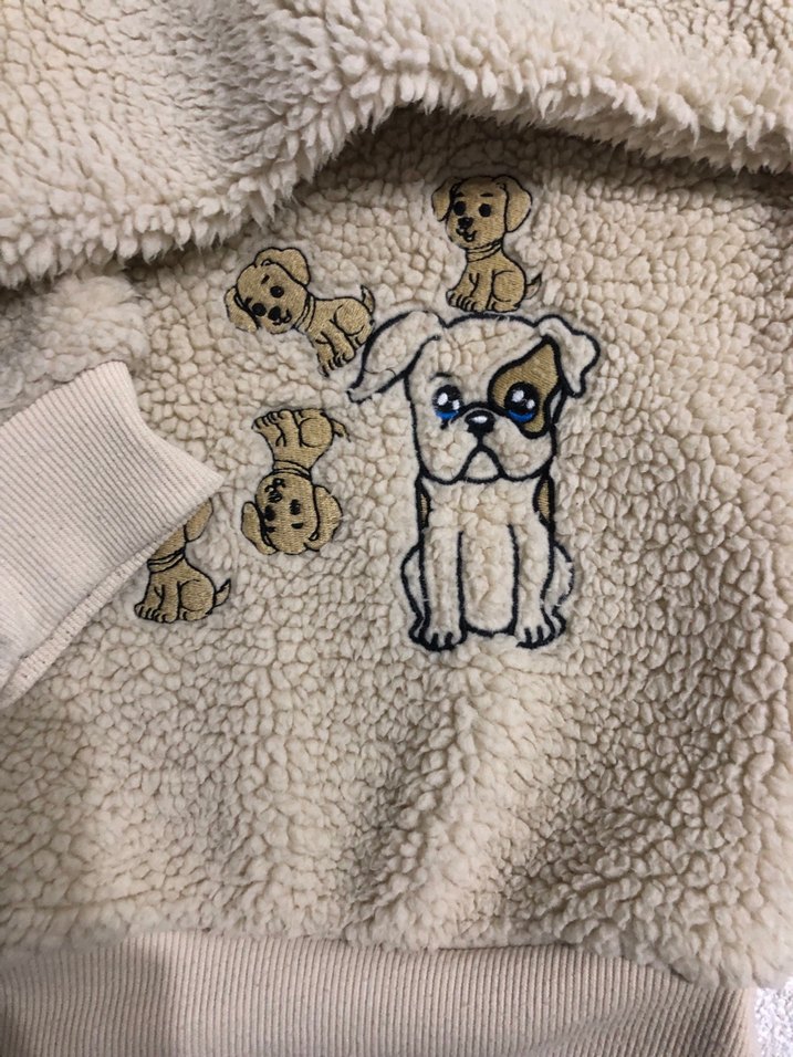 Nakışlı Tüylü Bej Sokak Stili Köpek desenli pofuduk sweatshirt - Görsel 2