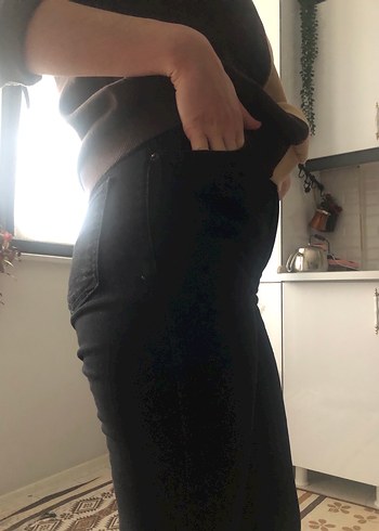 Siyah Kadın jean İspanyol Paça Pantolon - Görsel 3