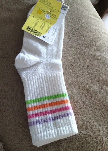 Pembe ve beyaz Pamuklu Çorap penti - Görsel 2