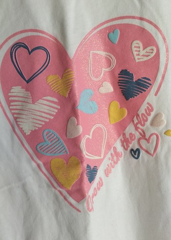 Beyaz Uzun Kollu Kız Tişörtü Kalp Baskılı - Görsel 2