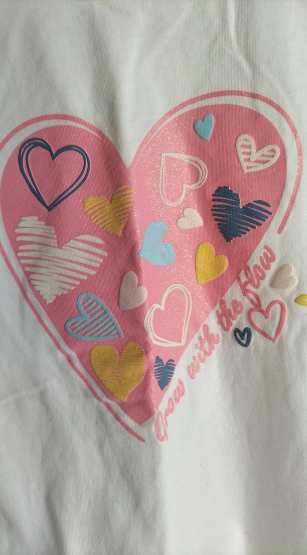 Beyaz Uzun Kollu Kız Tişörtü Kalp Baskılı - Görsel 2