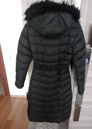 Diğer Kemerli Siyah Midi Kadın Kışlık Mont