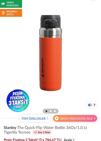 Stanley Quick-Flip Turuncu Termos - Görsel 2