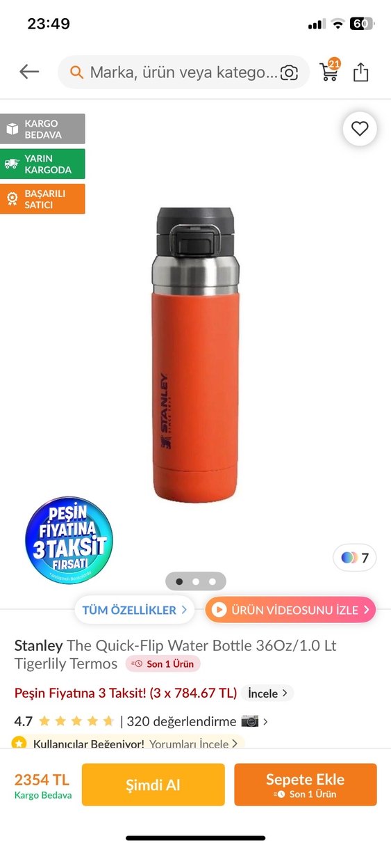 Stanley Quick-Flip Turuncu Termos - Görsel 2