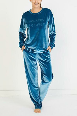 m Beden Penti mavi kadife pijama takımı