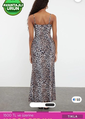 Leopar Desenli V Yaka Uzun Elbise - Görsel 2