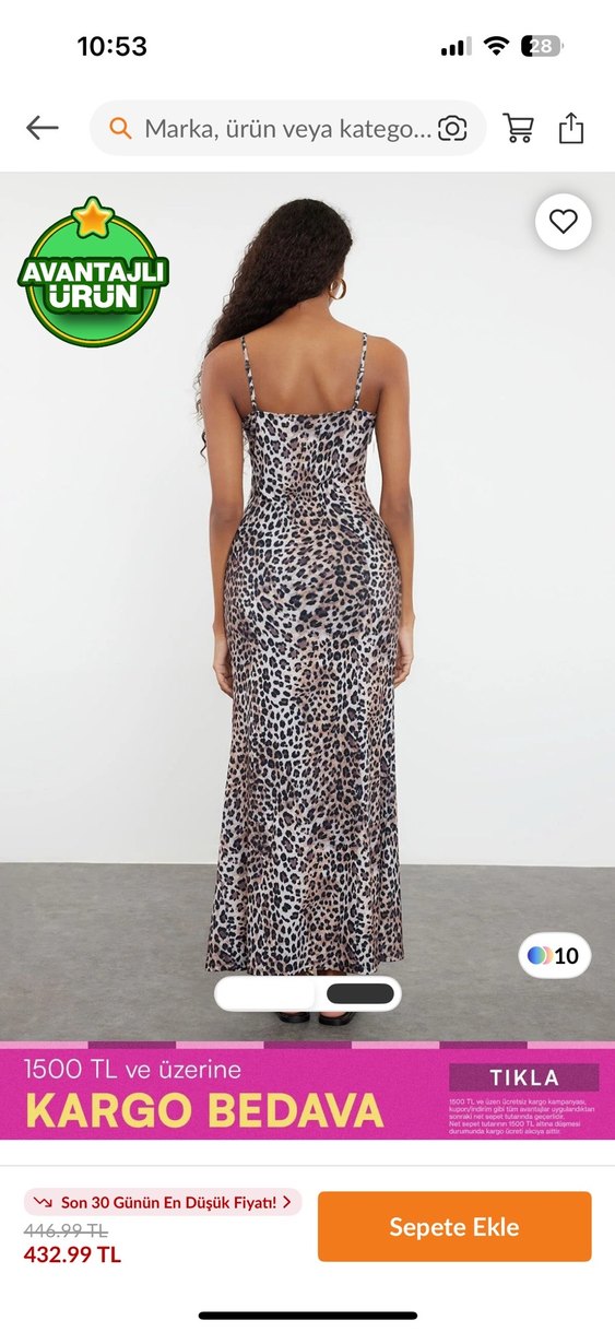 Leopar Desenli V Yaka Uzun Elbise - Görsel 2