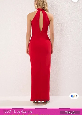 Parlak Kırmızı Drapeli Uzun Elbise - Görsel 3