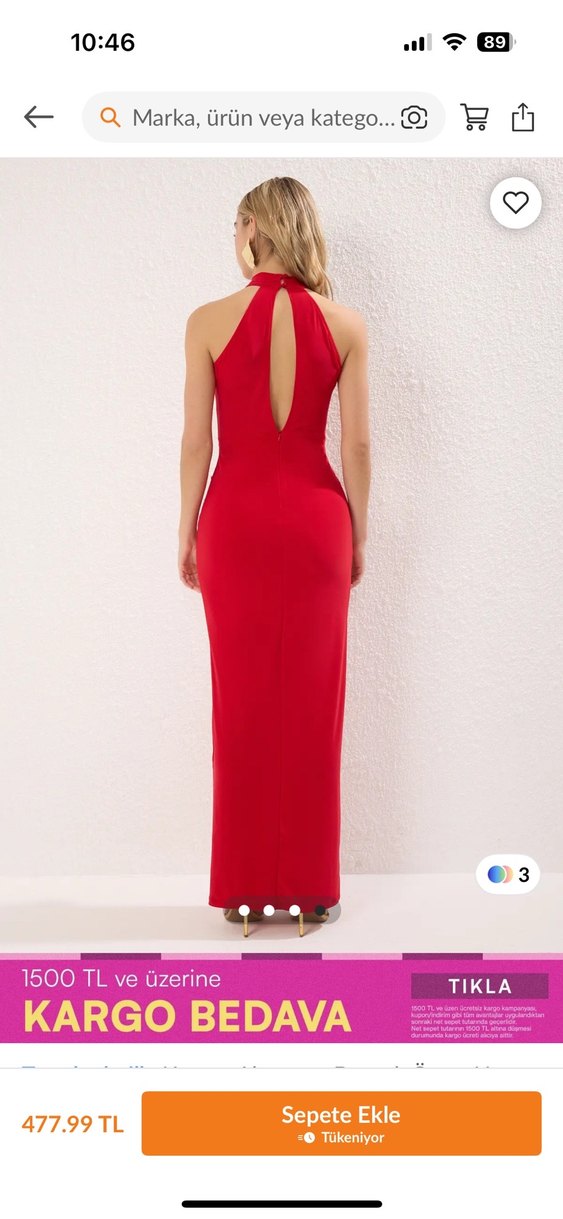 Parlak Kırmızı Drapeli Uzun Elbise - Görsel 3