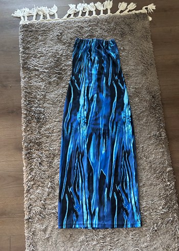 Straplez Mavi Uzun Desenli Elbise - Görsel 3