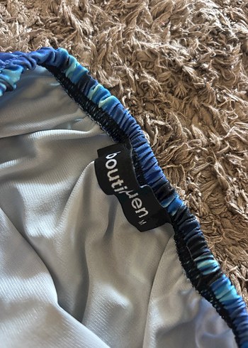 Straplez Mavi Uzun Desenli Elbise - Görsel 4