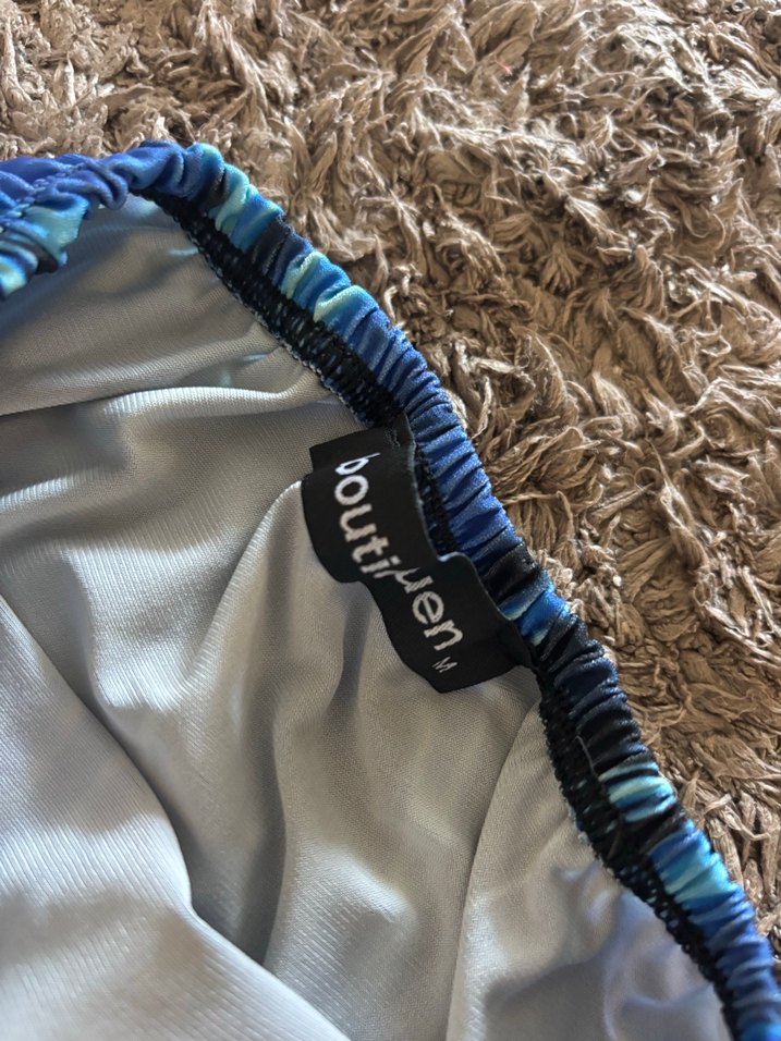 Straplez Mavi Uzun Desenli Elbise - Görsel 4