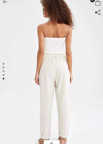 Beyaz Rahat Kesim Keten Kadın Pantolon - Görsel 2