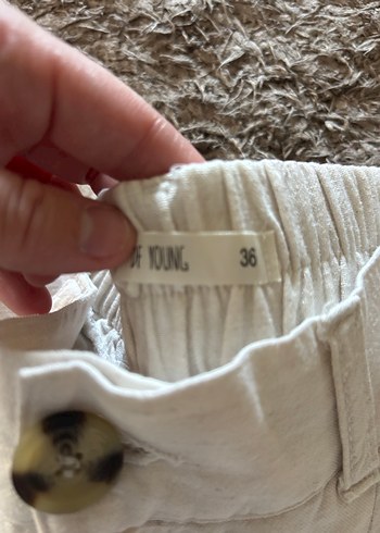 Beyaz Rahat Kesim Keten Kadın Pantolon - Görsel 4