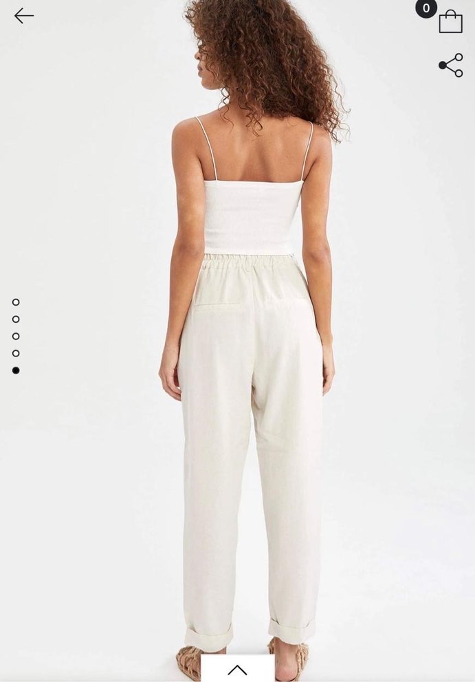 Beyaz Rahat Kesim Keten Kadın Pantolon - Görsel 2