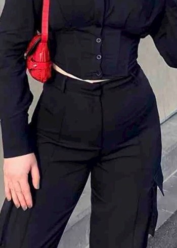 Siyah Kargo Kadın Bol Kesim Pantolon - Görsel 3